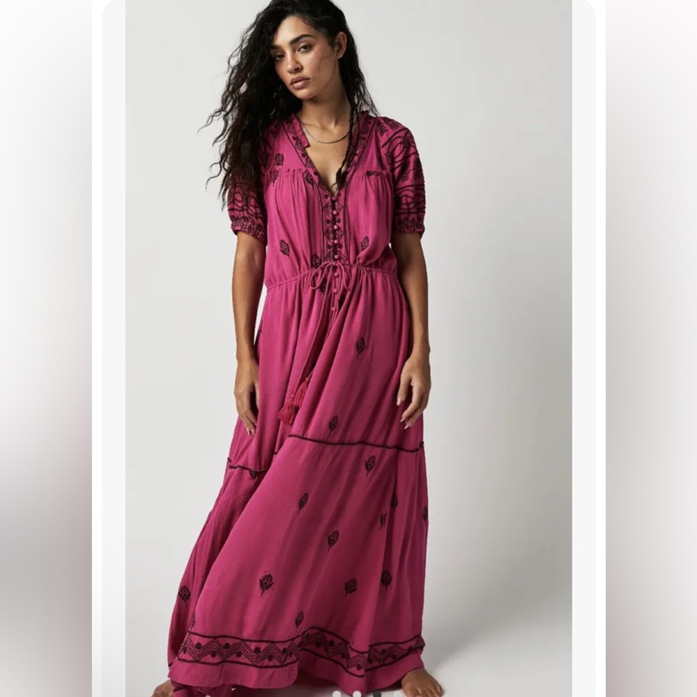 FREE PEOPLE RILEY EMBROIDERED MAXI DRESS
